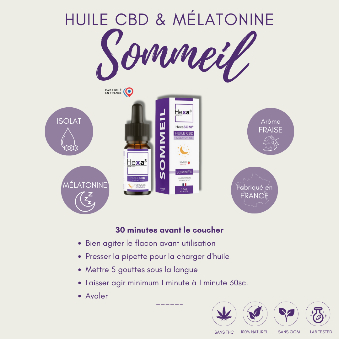 Huile de CBD Mélatonine Sommeil HexaSOM® Hexa3 - La main verte - CBD