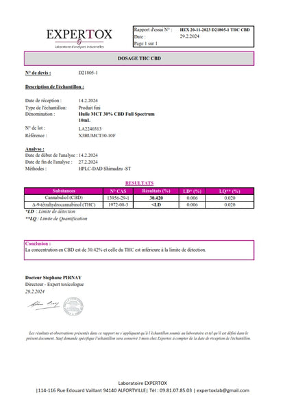 Huile de CBD 30% Full Spectrum MCT Bio HexaPURE® Hexa3